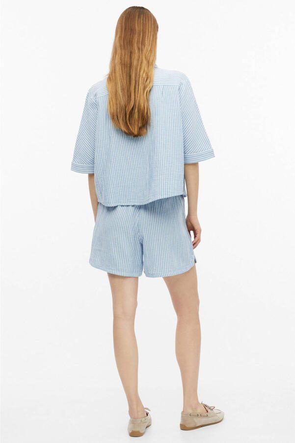 S.Oliver oversized gestreepte blouse met vleermuismouwen en overhemdkraag lichtblauw - Foto 3