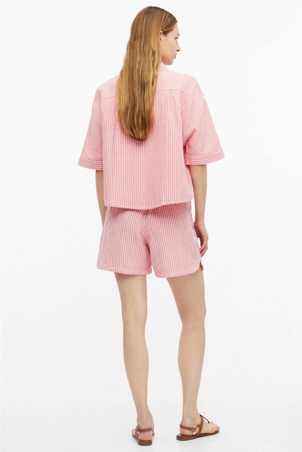 S.Oliver oversized gestreepte blouse met vleermuismouwen en overhemdkraag roze - Foto 2
