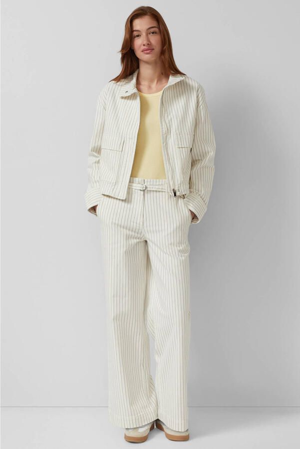 S.Oliver pantalon met ceintuur en krijtstreep beige