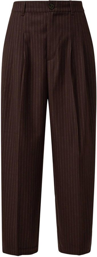 S.Oliver pantalon met plooien en krijtstreep donkerbruin