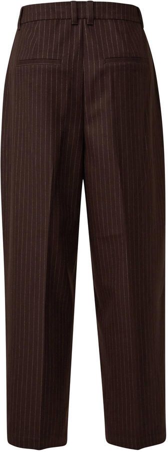 S.Oliver pantalon met plooien en krijtstreep donkerbruin