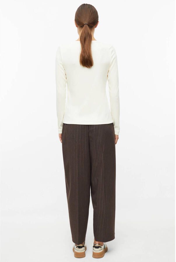 S.Oliver pantalon met plooien en krijtstreep donkerbruin - Foto 2