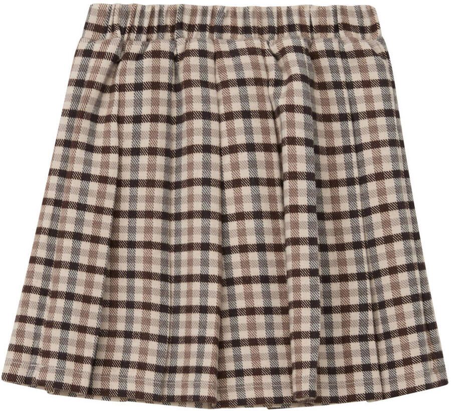 S.Oliver pied-de-poule korte A-lijn rok met plooien bruin beige