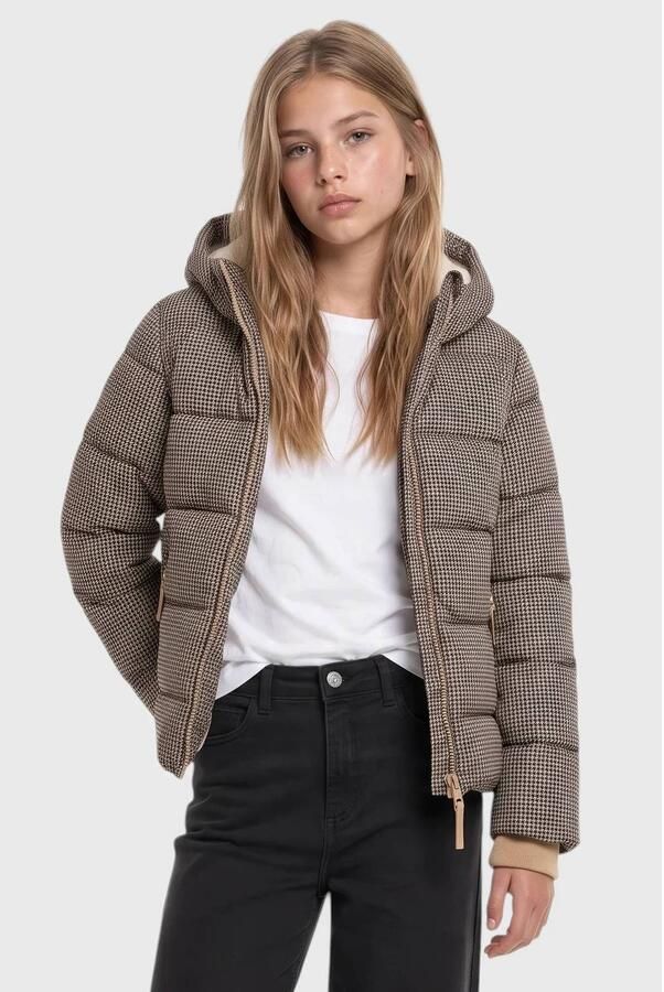 S.Oliver pied-de-poule winterjas lichtbruin Meisjes Polyester Capuchon