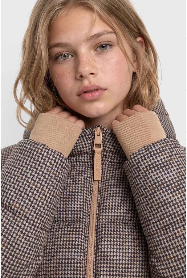 S.Oliver pied-de-poule winterjas lichtbruin Meisjes Polyester Capuchon - Foto 3