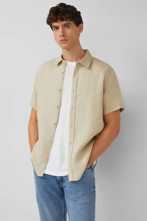 S.Oliver regular casual overhemd met linnen beige