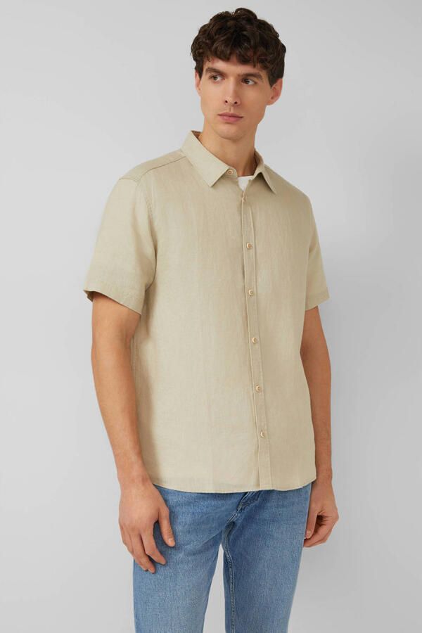 S.Oliver regular casual overhemd met linnen beige - Foto 3