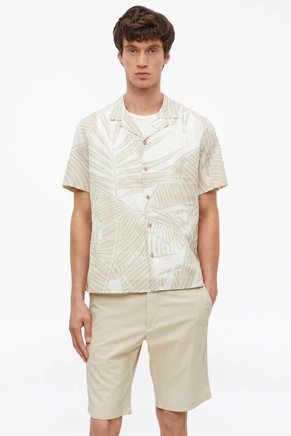 S.Oliver regular casual overhemd met linnen beige