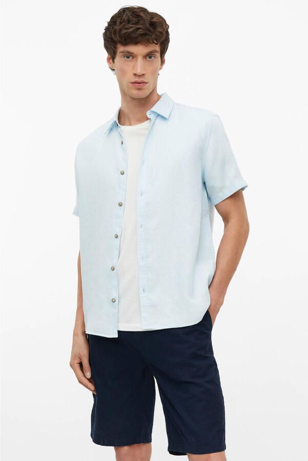 S.Oliver regular casual overhemd met linnen lichtblauw