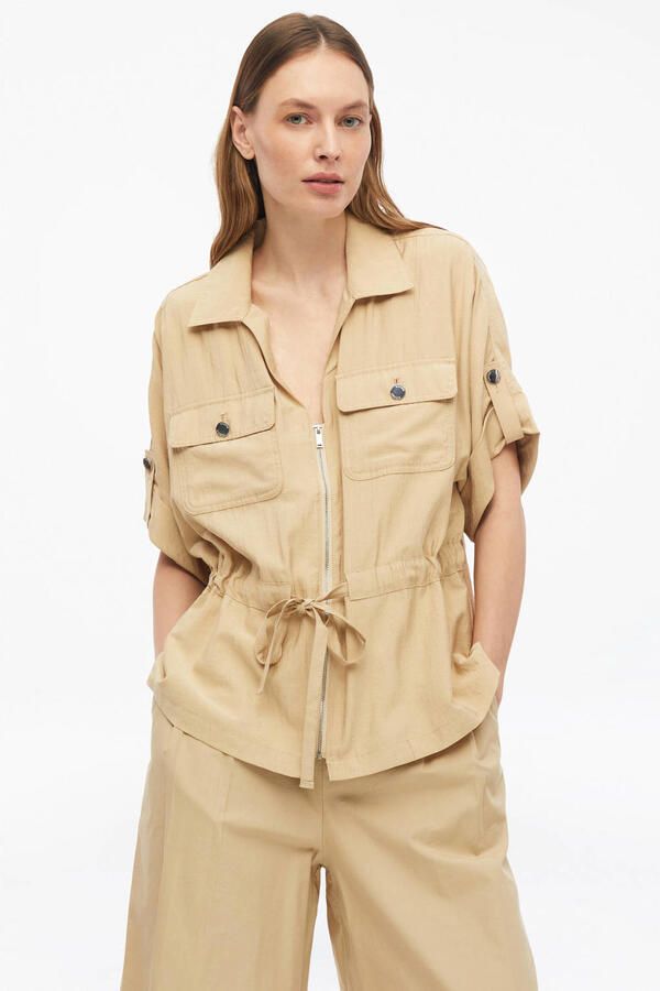 S.Oliver regular fit blouse met vleermuismouwen en tunnelkoord beige
