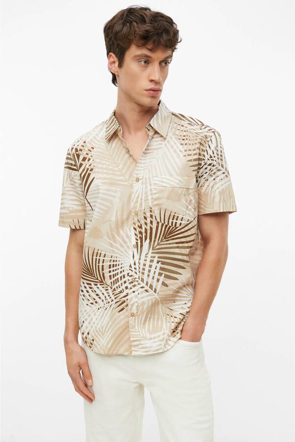 S.Oliver regular fit casual overhemd met print beige