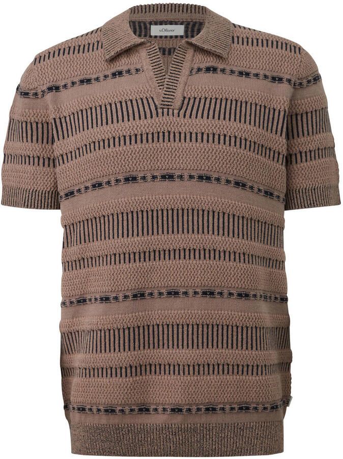 S.Oliver regular fit gebreide gestreepte polo bruin
