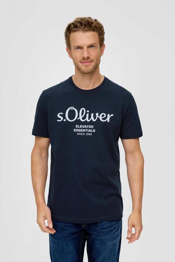 S.Oliver regular fit T-shirt met printopdruk blauw zwart