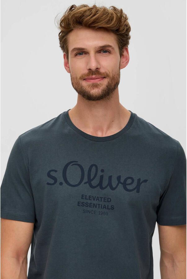 S.Oliver regular fit T-shirt met printopdruk donkergrijs