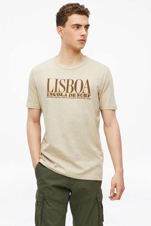 S.Oliver regular fit T-shirt met ronde hals en print beige