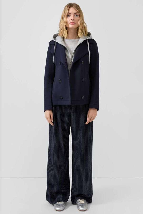 S.Oliver regular high waist casual broek met krijtstreep marineblauw