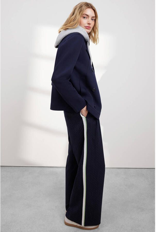 S.Oliver regular high waist casual broek met krijtstreep marineblauw - Foto 2