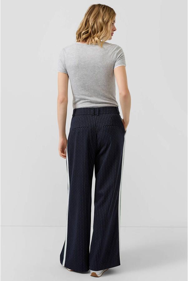 S.Oliver regular high waist casual broek met krijtstreep marineblauw - Foto 3