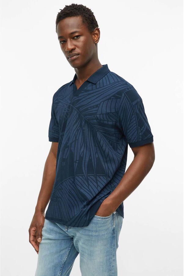 S.Oliver regular polo met linnen donkerblauw