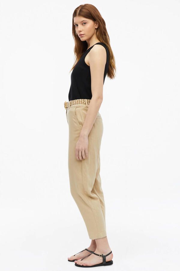 S.Oliver relaxed high waist broek met linnen beige - Foto 3