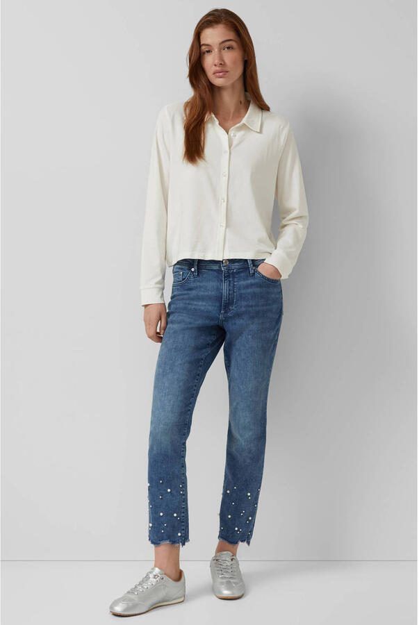 S.Oliver slim fit jeans met parels medium blue denim