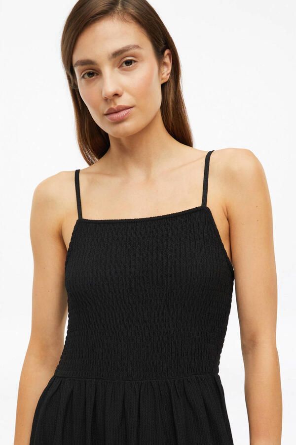 S.Oliver slim fit midi jurk met smockwerk zwart