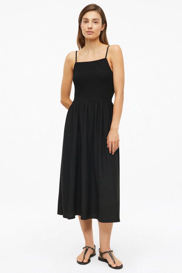 S.Oliver slim fit midi jurk met smockwerk zwart - Foto 2