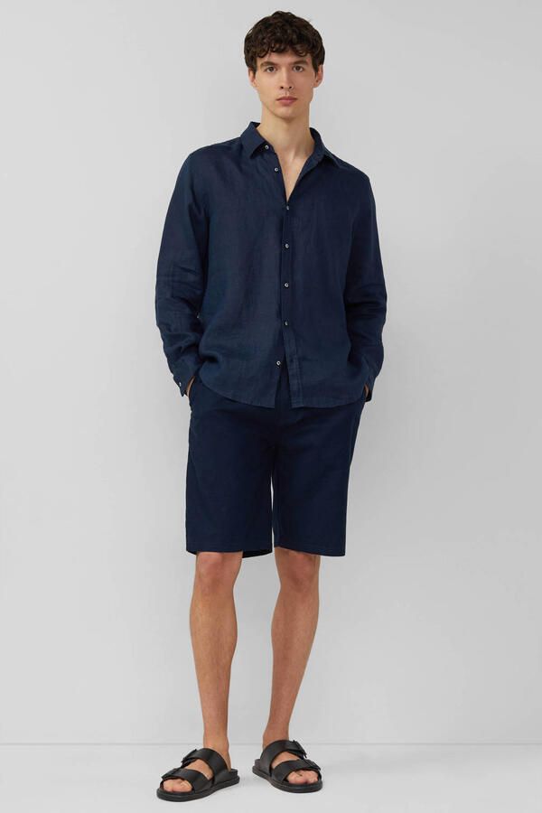 S.Oliver straight bermuda short met linnen donkerblauw - Foto 2