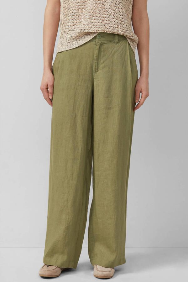 S.Oliver straight high waist broek met linnen donkergroen