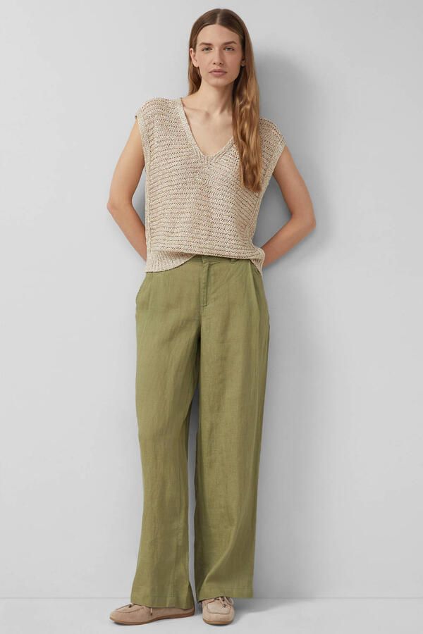 S.Oliver straight high waist broek met linnen donkergroen - Foto 2
