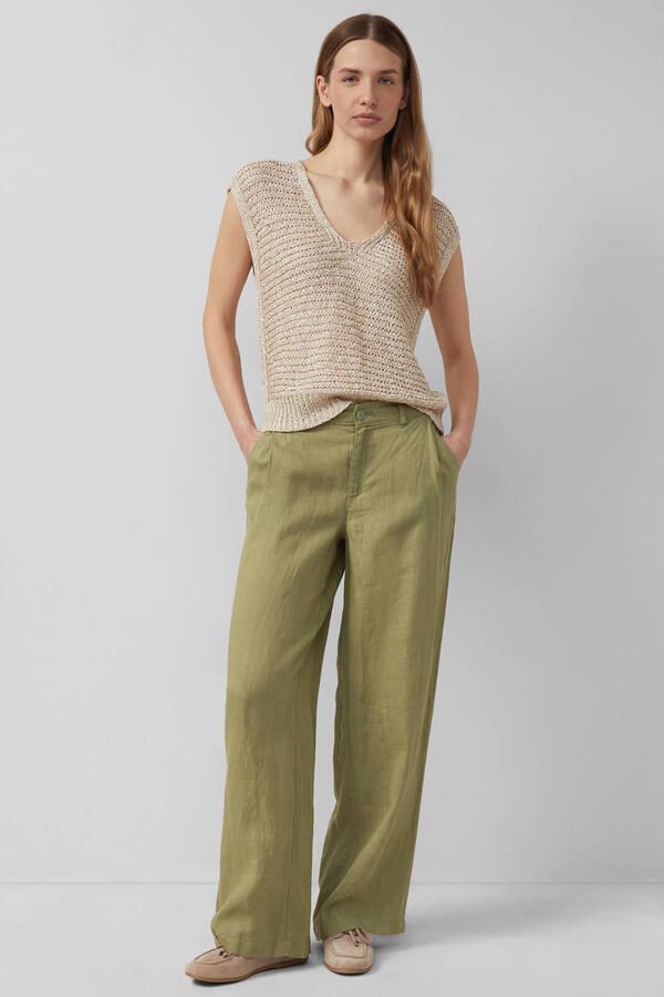 S.Oliver straight high waist broek met linnen donkergroen - Foto 3