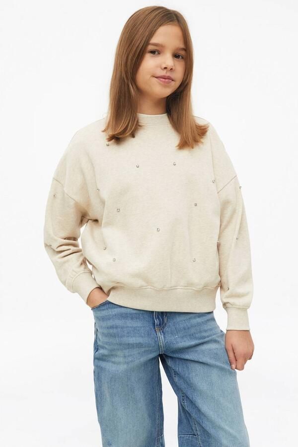 S.Oliver sweater met strass-steentjes beige Effen