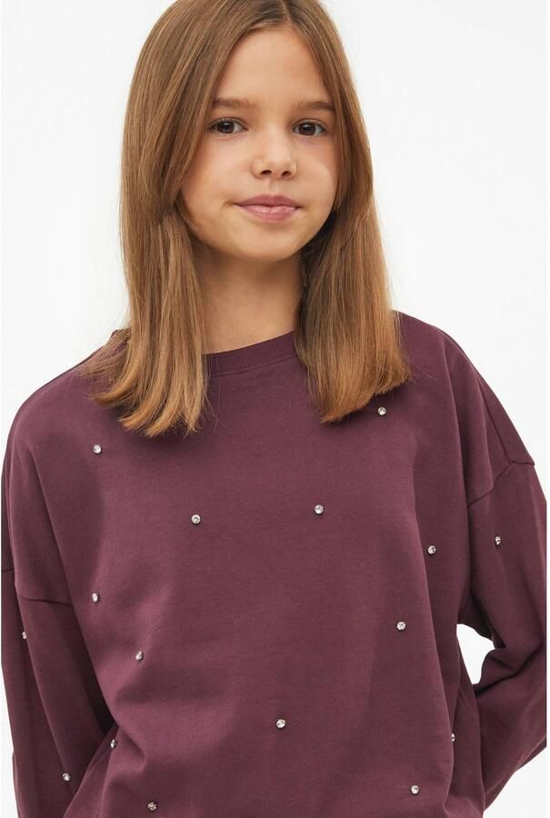 S.Oliver sweater met strass-steentjes paars Effen