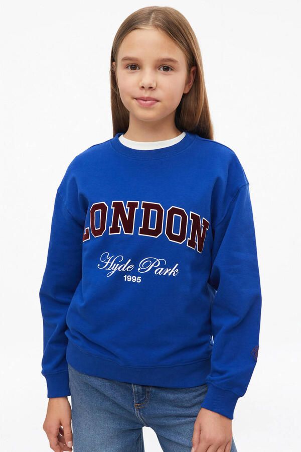 S.Oliver sweater met tekst blauw - Foto 3