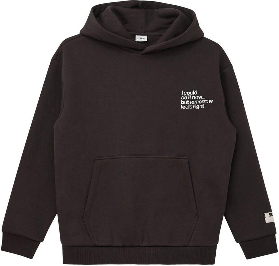S.Oliver sweater met tekst donkerbruin