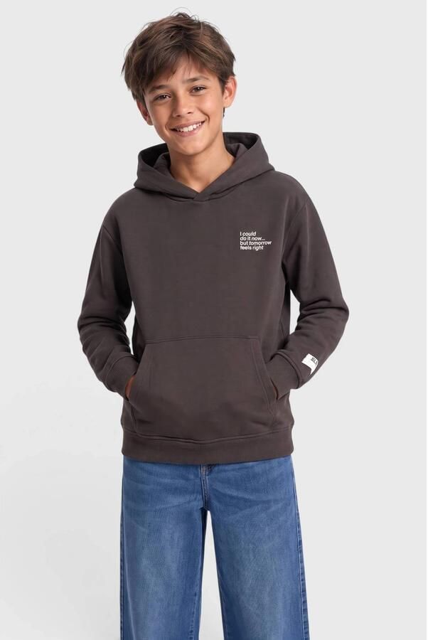 S.Oliver sweater met tekst donkerbruin Tekst