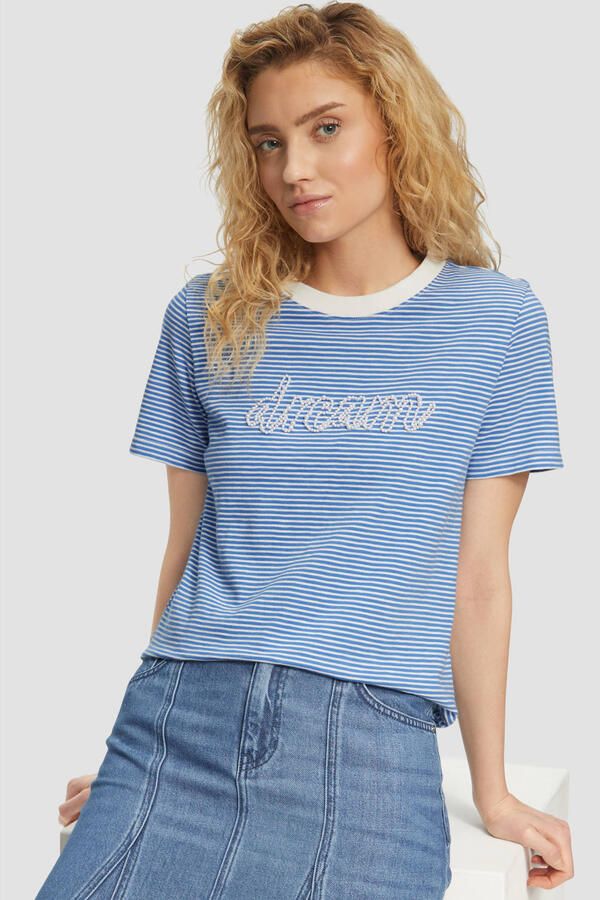 S.Oliver RED LABEL Regular fit T-shirt van puur katoen met tekst in sierkralen - Foto 2