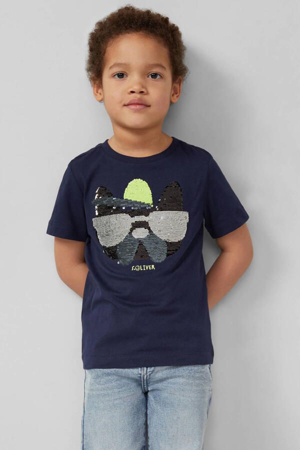 S.Oliver T-shirt donkerblauw met pailletten