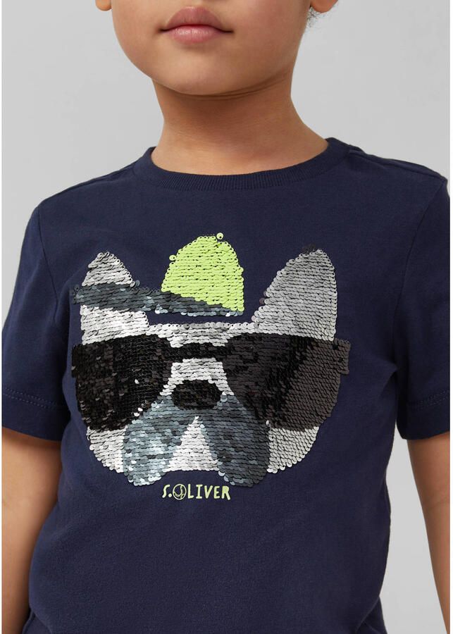 S.Oliver T-shirt donkerblauw met pailletten - Foto 2
