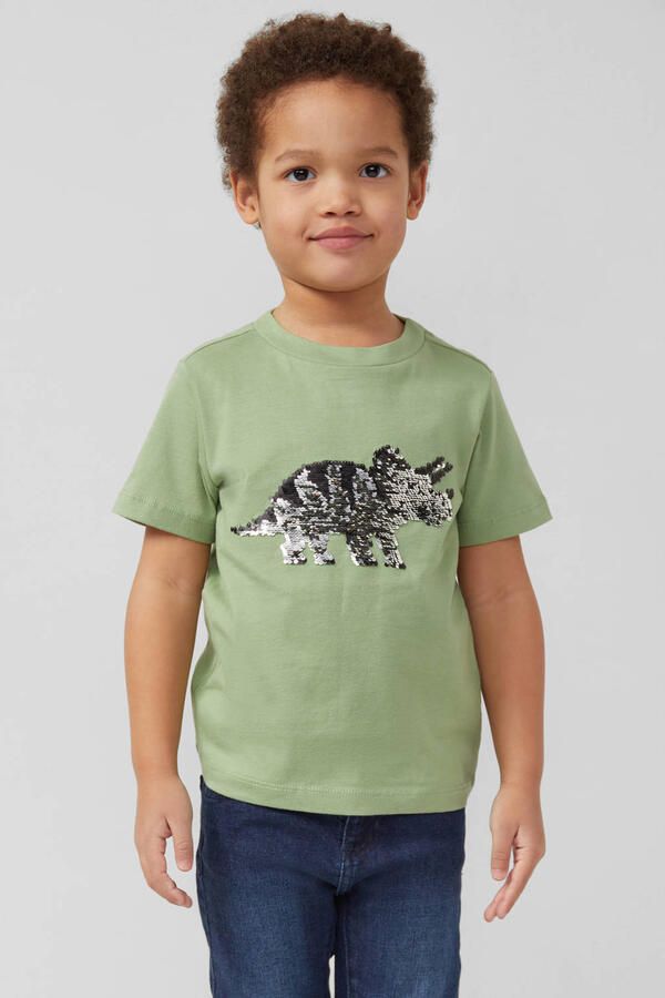 S.Oliver T-shirt lichtgroen met pailletten
