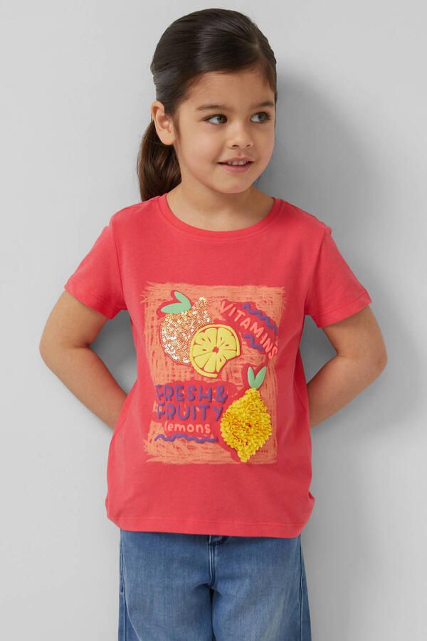 S.Oliver T-shirt met pailletten koraalrood