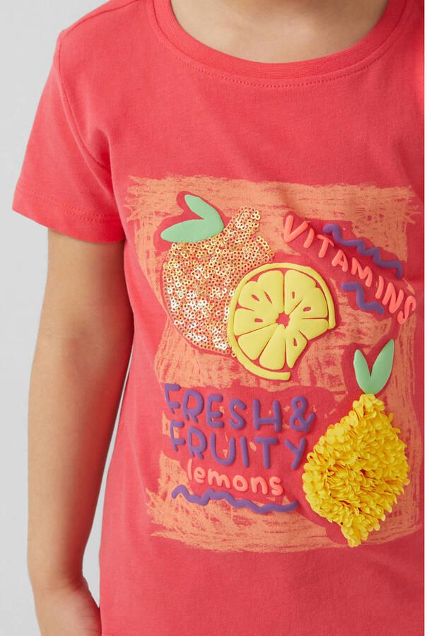 S.Oliver T-shirt met pailletten koraalrood - Foto 2