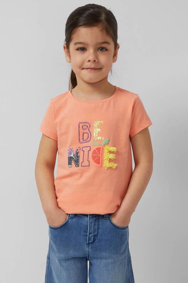 S.Oliver T-shirt met pailletten oranje - Foto 3