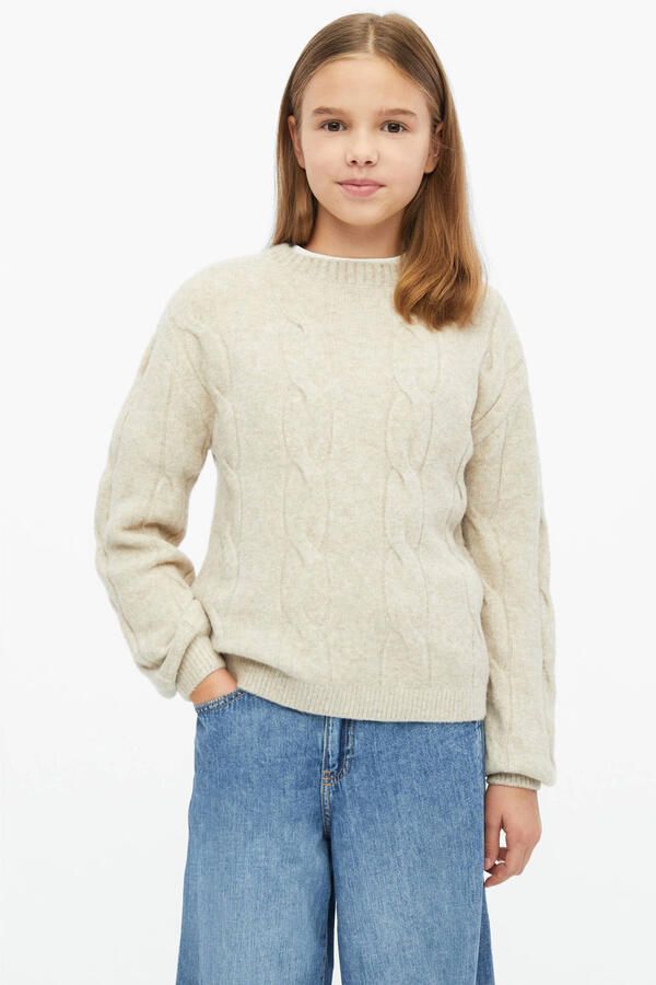 S.Oliver trui met kabels zand Beige Meisjes Polyamide Ronde hals Effen