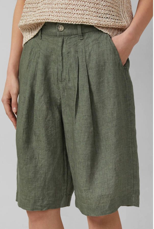 S.Oliver wide leg high waist bermuda short met linnen kaki
