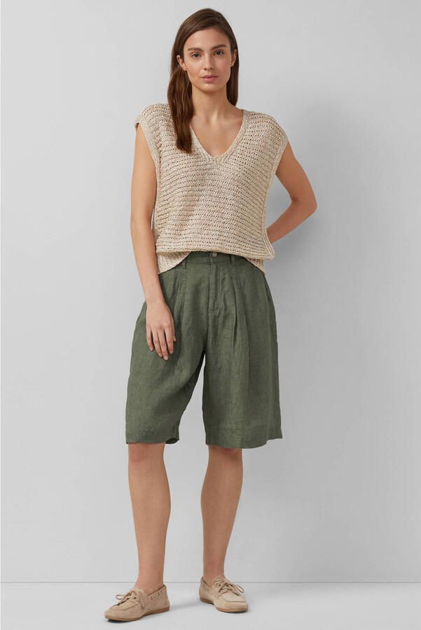 S.Oliver wide leg high waist bermuda short met linnen kaki - Foto 2