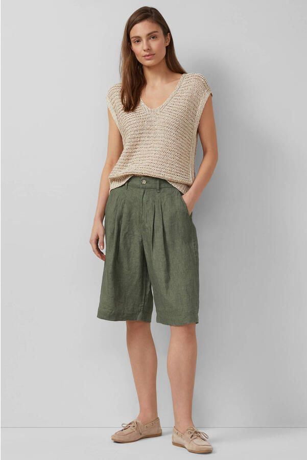 S.Oliver wide leg high waist bermuda short met linnen kaki - Foto 3