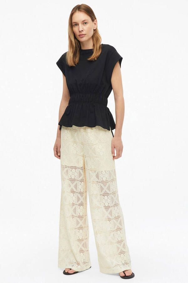 S.Oliver wide leg high waist broek crochet crème