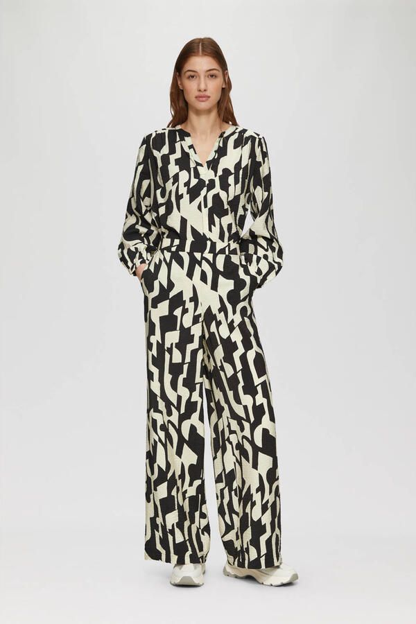 S.Oliver wide leg high waist casual broek ecru