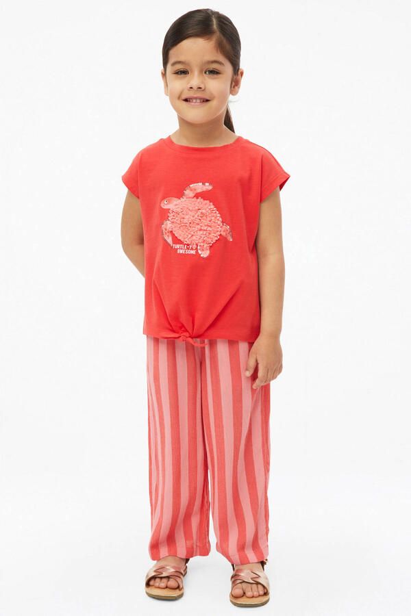 S.Oliver wide leg high waist gestreepte casual broek roze - Foto 2